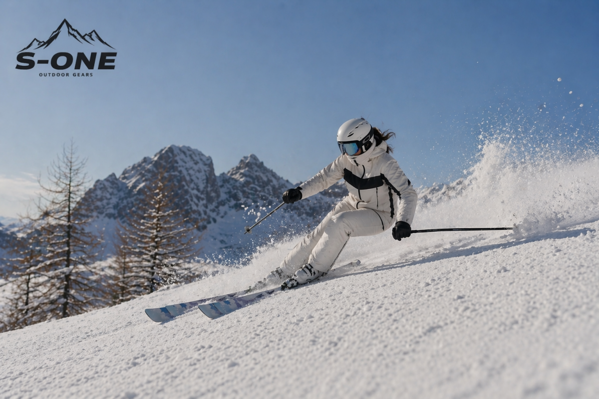 Close-up of a premium snowboard camber profile showcasing high-end manufacturing precision and materials.